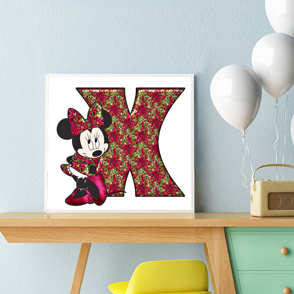 Mickey Mouse Letter X - Full Round Drill Diamond Painting 30*30CM