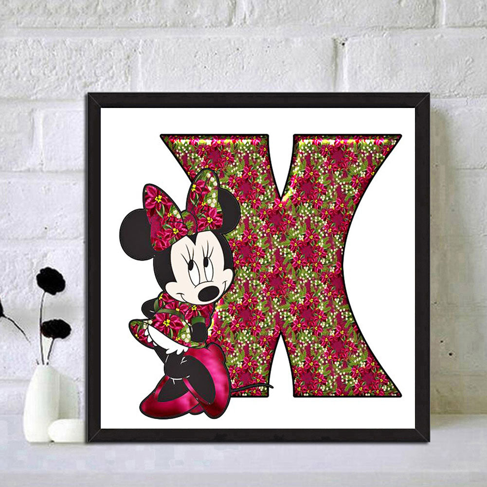 Mickey Mouse Letter X - Full Round Drill Diamond Painting 30*30CM