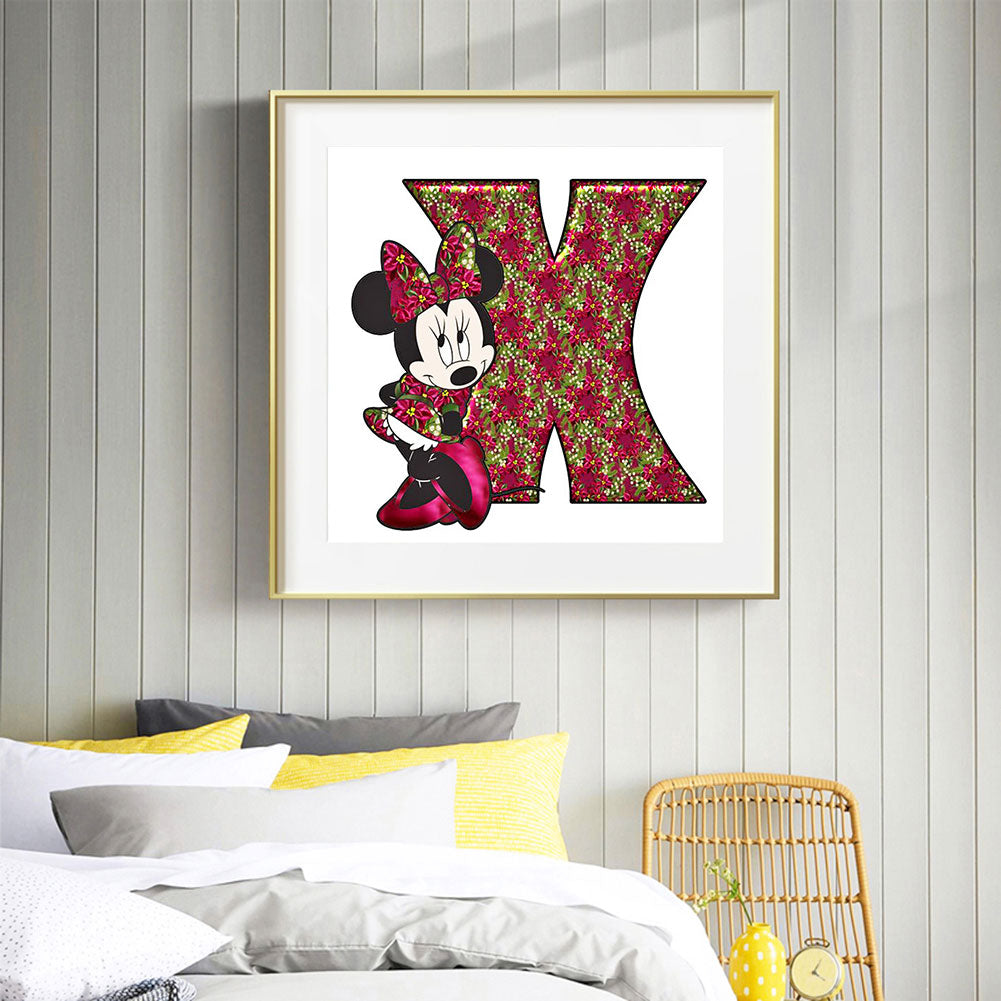 Mickey Mouse Letter X - Full Round Drill Diamond Painting 30*30CM