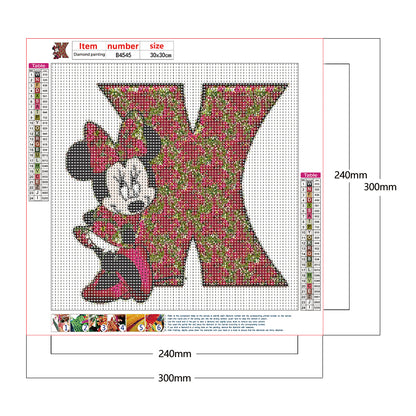 Mickey Mouse Letter X - Full Round Drill Diamond Painting 30*30CM