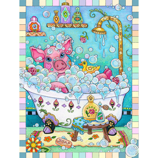 Pig In Bathtub - Full Round Drill Diamond Painting 30*40CM