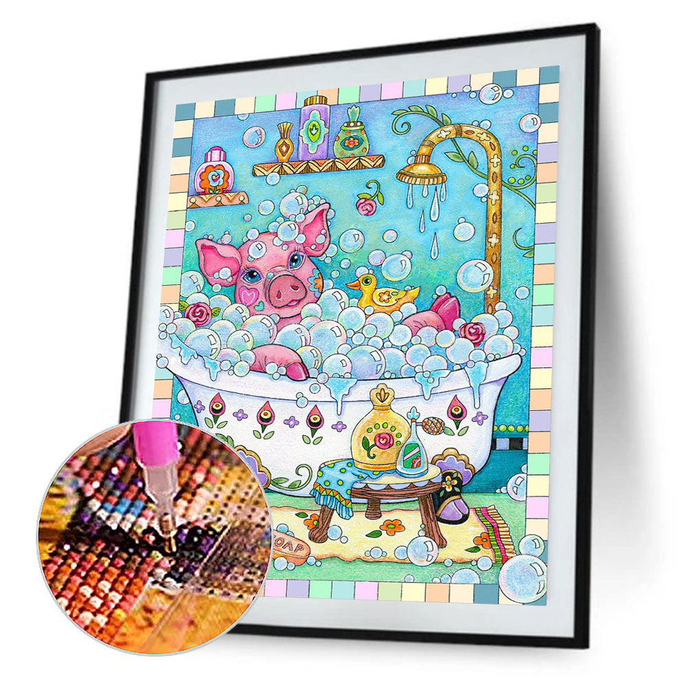 Pig In Bathtub - Full Round Drill Diamond Painting 30*40CM