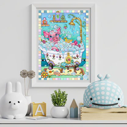 Pig In Bathtub - Full Round Drill Diamond Painting 30*40CM