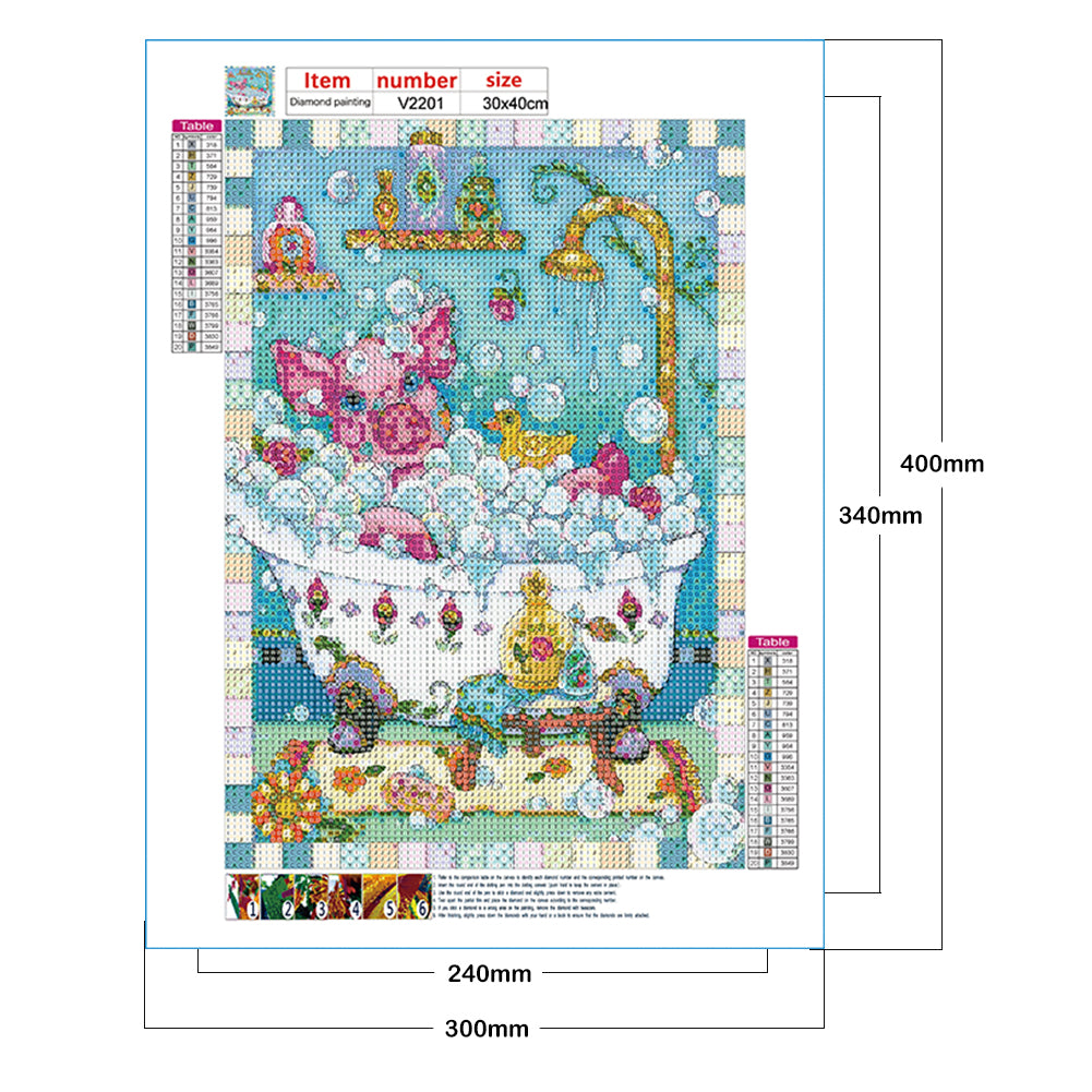 Pig In Bathtub - Full Round Drill Diamond Painting 30*40CM