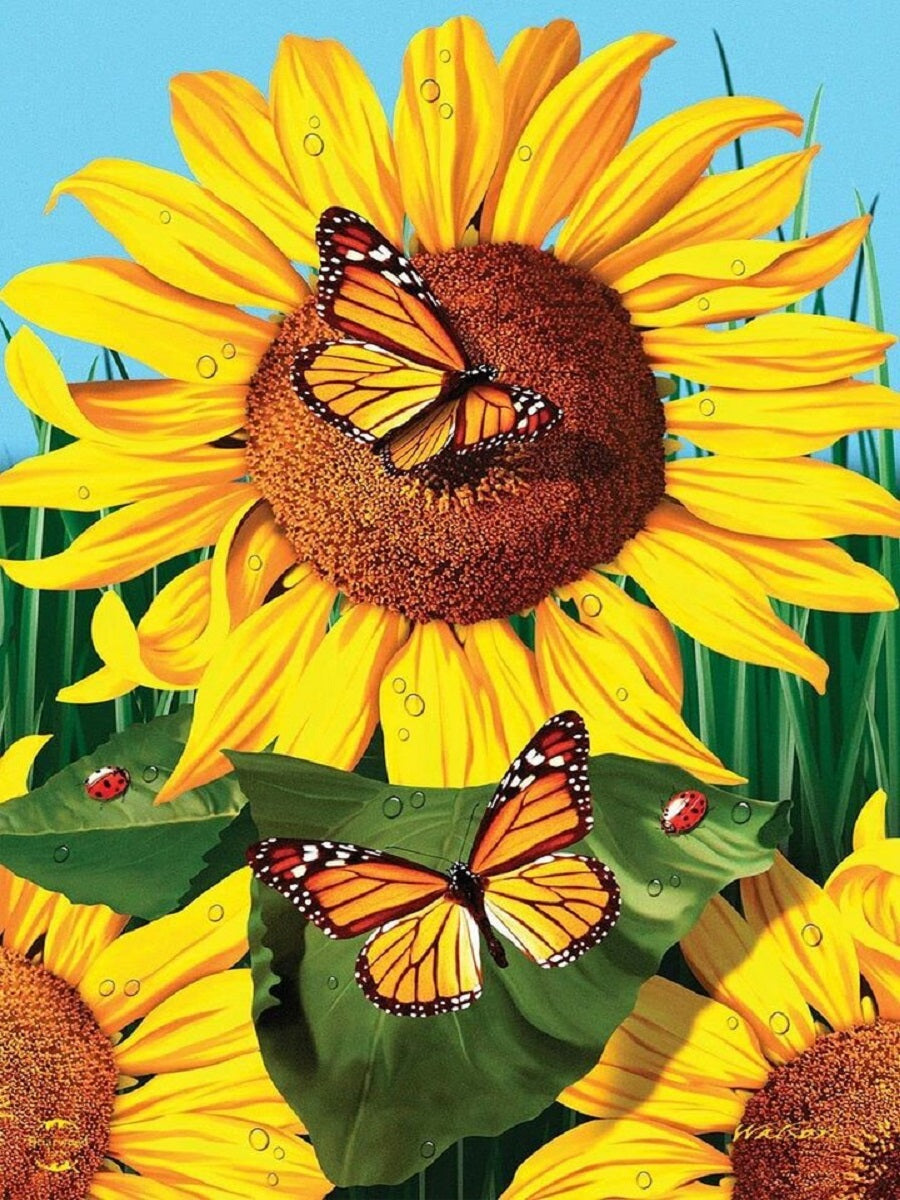 Sunflower Butterfly - Full Round Drill Diamond Painting 30*40CM