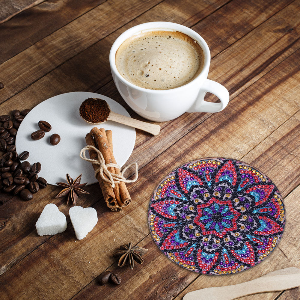 5D DIY Diamond Painting Mandala Wooden Round Coaster Cup Cushion Placemat