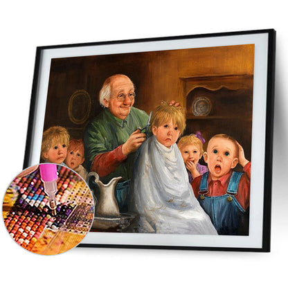 Kid Cutting Hair - Full Round Drill Diamond Painting 40*30CM