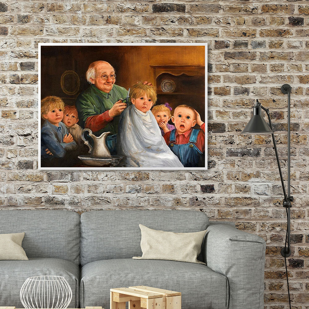 Kid Cutting Hair - Full Round Drill Diamond Painting 40*30CM