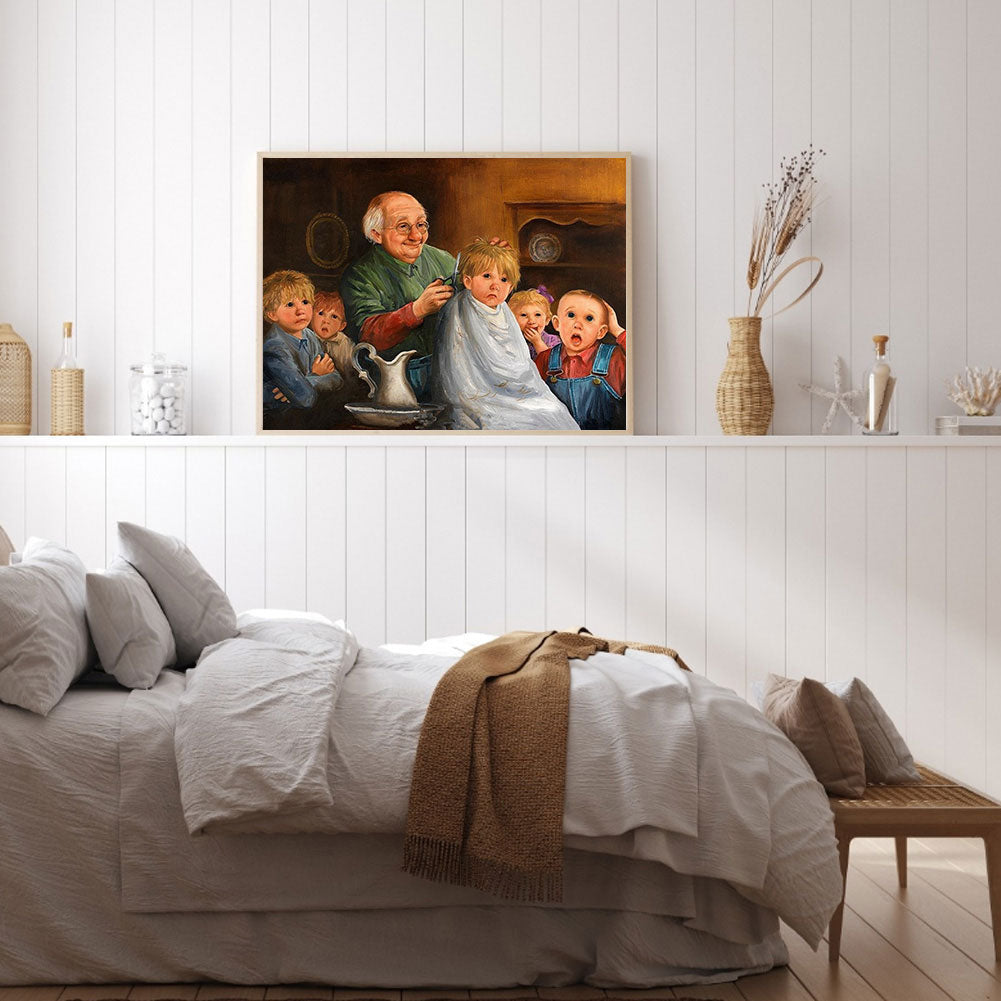 Kid Cutting Hair - Full Round Drill Diamond Painting 40*30CM