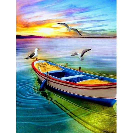 Sunset Boat - Full Round Drill Diamond Painting 30*40CM