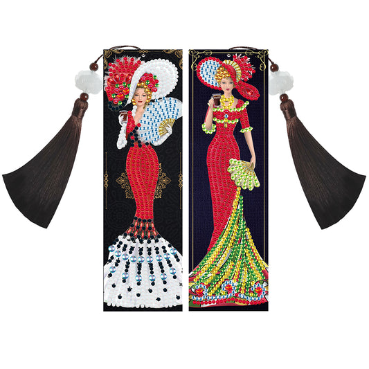 2pcs DIY Diamond Painting Leather Bookmark Lady Mosaic Craft Handmade Art