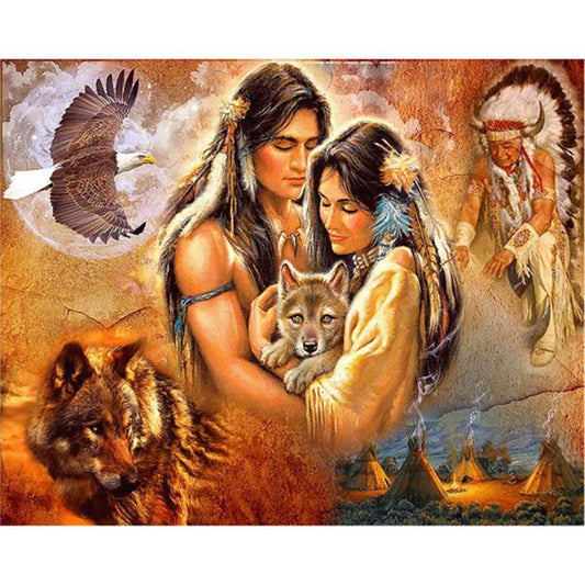 Indians - Full Round Drill Diamond Painting 50*40CM