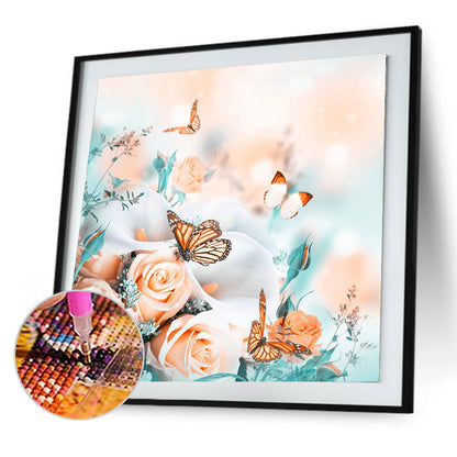 Butterfly Pink Rose - Full Round Drill Diamond Painting 40*40CM