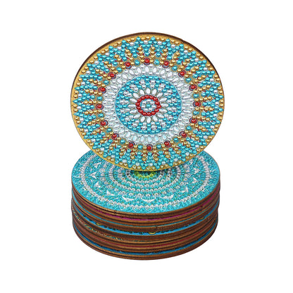 8pcs 5D DIY Diamond Painting Wooden Mandala Round Coaster Table Placemat