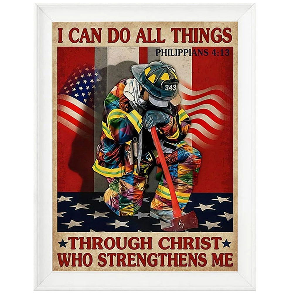 Banner Firefighter Poster Painting - Full Round Drill Diamond Painting 30*40CM