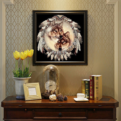 Dream Catcher Wolf - Full Round Drill Diamond Painting 30*30CM