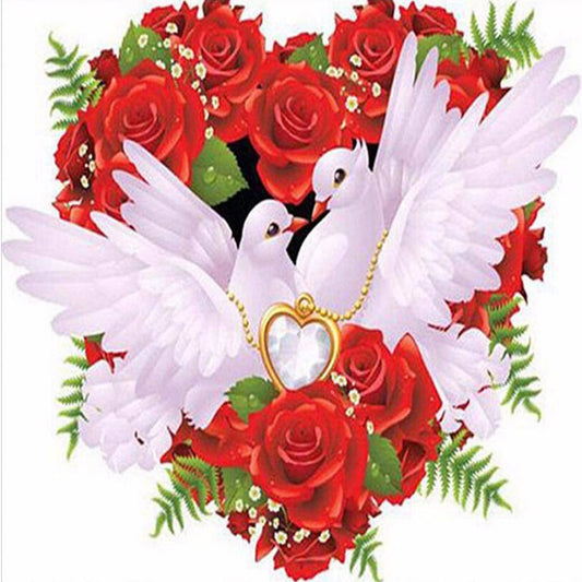 Rose Love Dove - Full Round Drill Diamond Painting 40*40CM