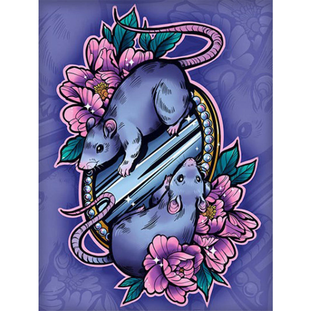 Flowers And Mice - Full Round Drill Diamond Painting 30*40CM
