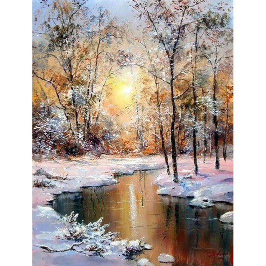 Sunset Sunset Forest Creek - Full Round Drill Diamond Painting 50*60CM