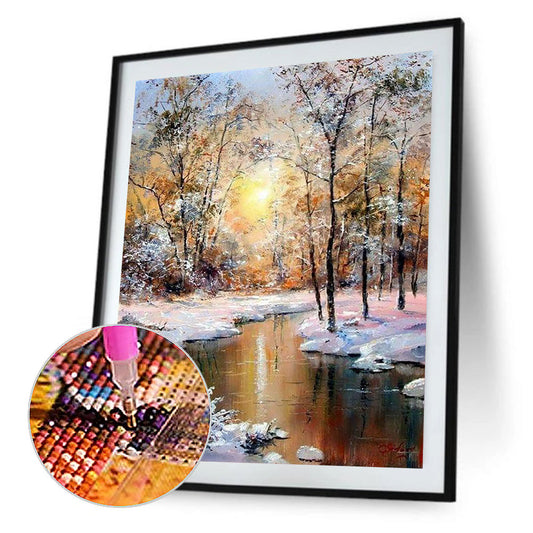 Sunset Sunset Forest Creek - Full Round Drill Diamond Painting 50*60CM