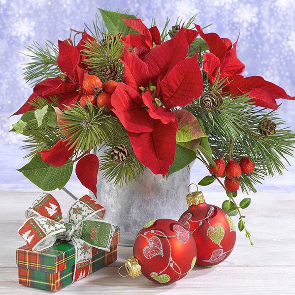 Christmas Red Poinsettia Flower - Full Round Drill Diamond Painting 40*40CM