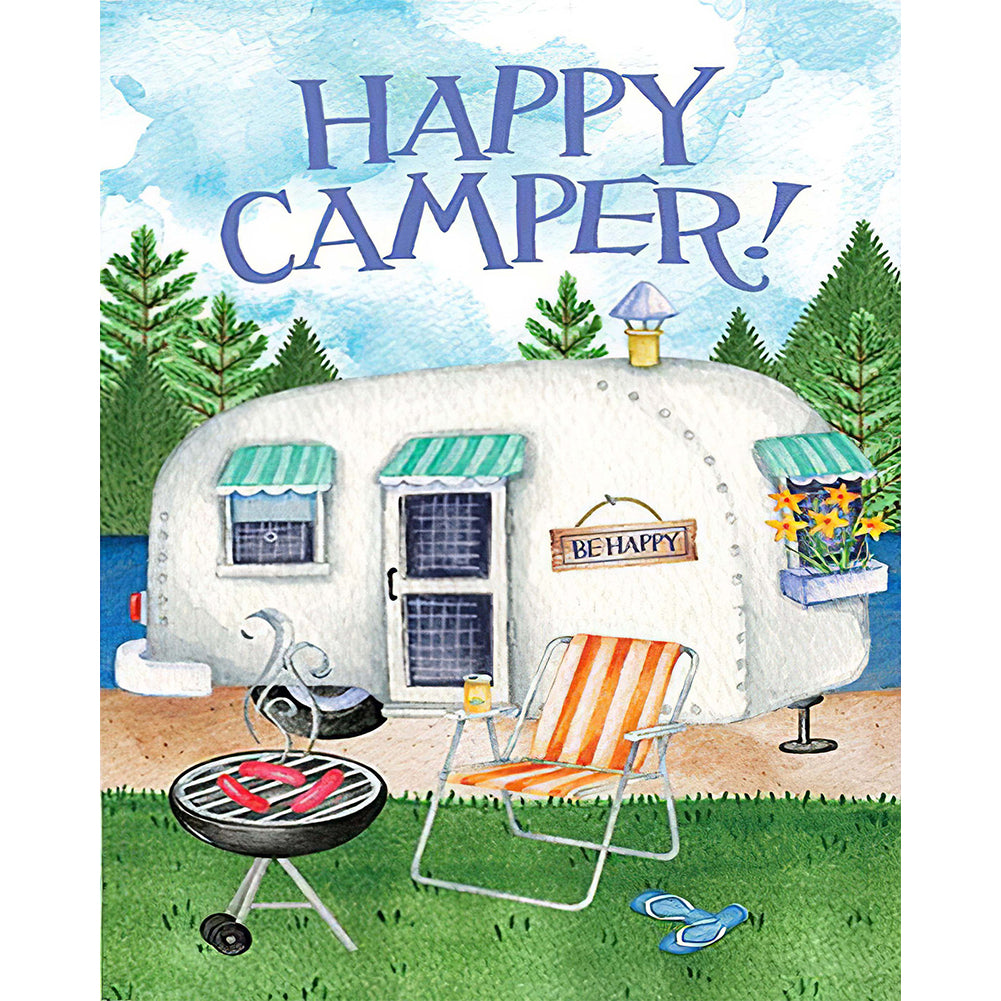 Happy Camping Bus - Full Round Drill Diamond Painting 50*60CM