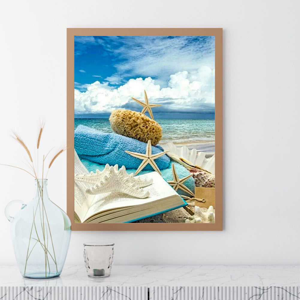 Book And Starfish On The Beach - Full Square Drill Diamond Painting 30*40CM