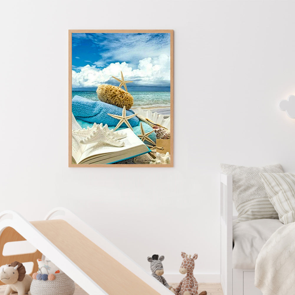 Book And Starfish On The Beach - Full Square Drill Diamond Painting 30*40CM