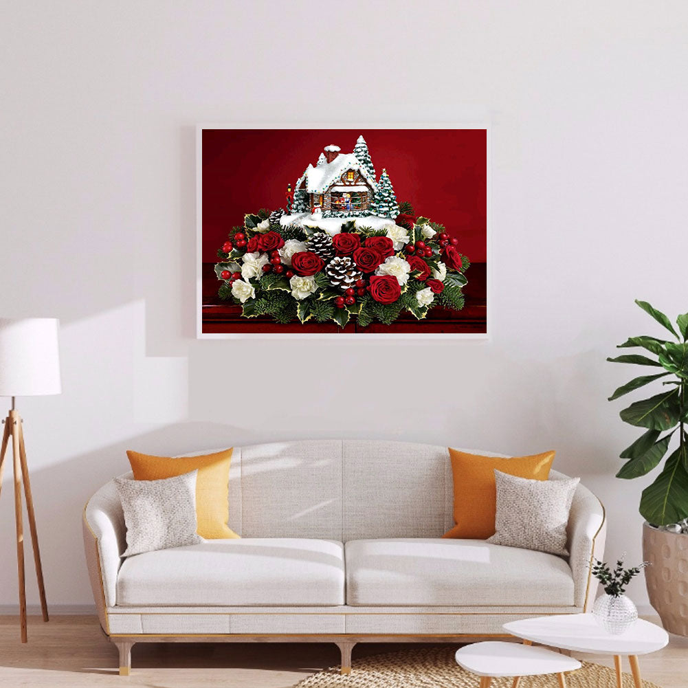 Christmas House On Roses - Full Square Drill Diamond Painting 50*40CM