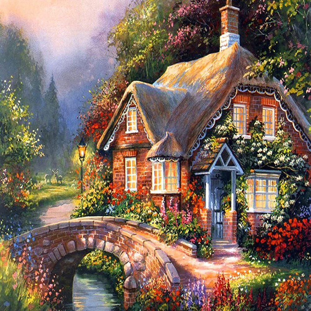 Thomas Kinkade Oil Painting Country House - Full Round Drill Diamond Painting 50*50CM