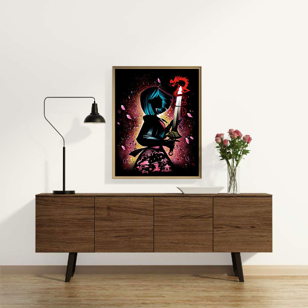 Princess Mulan Silhouette - Full Square Drill Diamond Painting 30*40CM