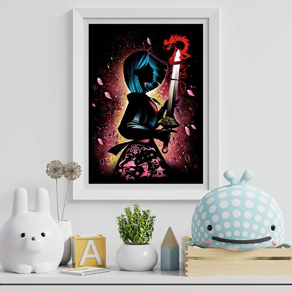Princess Mulan Silhouette - Full Square Drill Diamond Painting 30*40CM