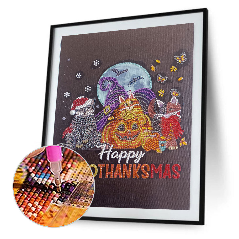 Halloween Christmas Thanksgiving Cat - Special Shaped Drill Diamond Paiting 30*40CM