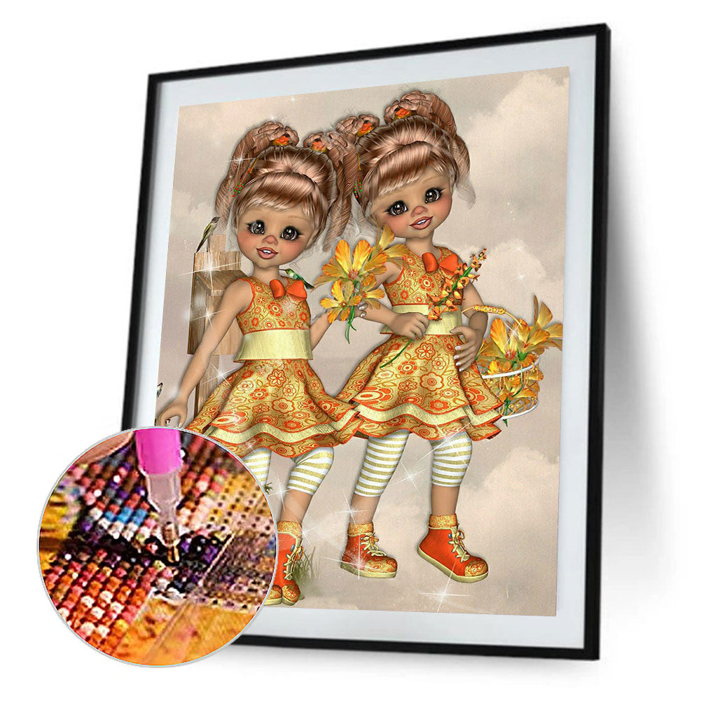 Twin Dolls - Full Round Drill Diamond Painting 50*60CM