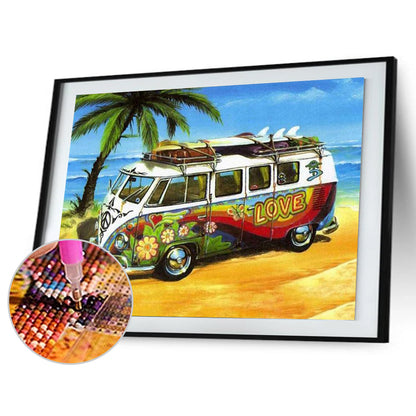 Bus By The Beach - Full Square Drill Diamond Painting 50*40CM