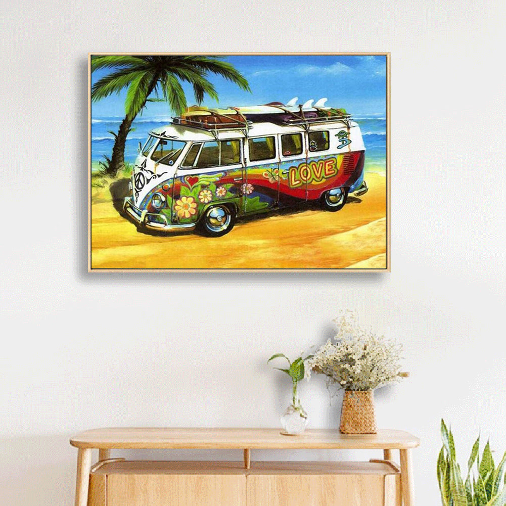 Bus By The Beach - Full Square Drill Diamond Painting 50*40CM