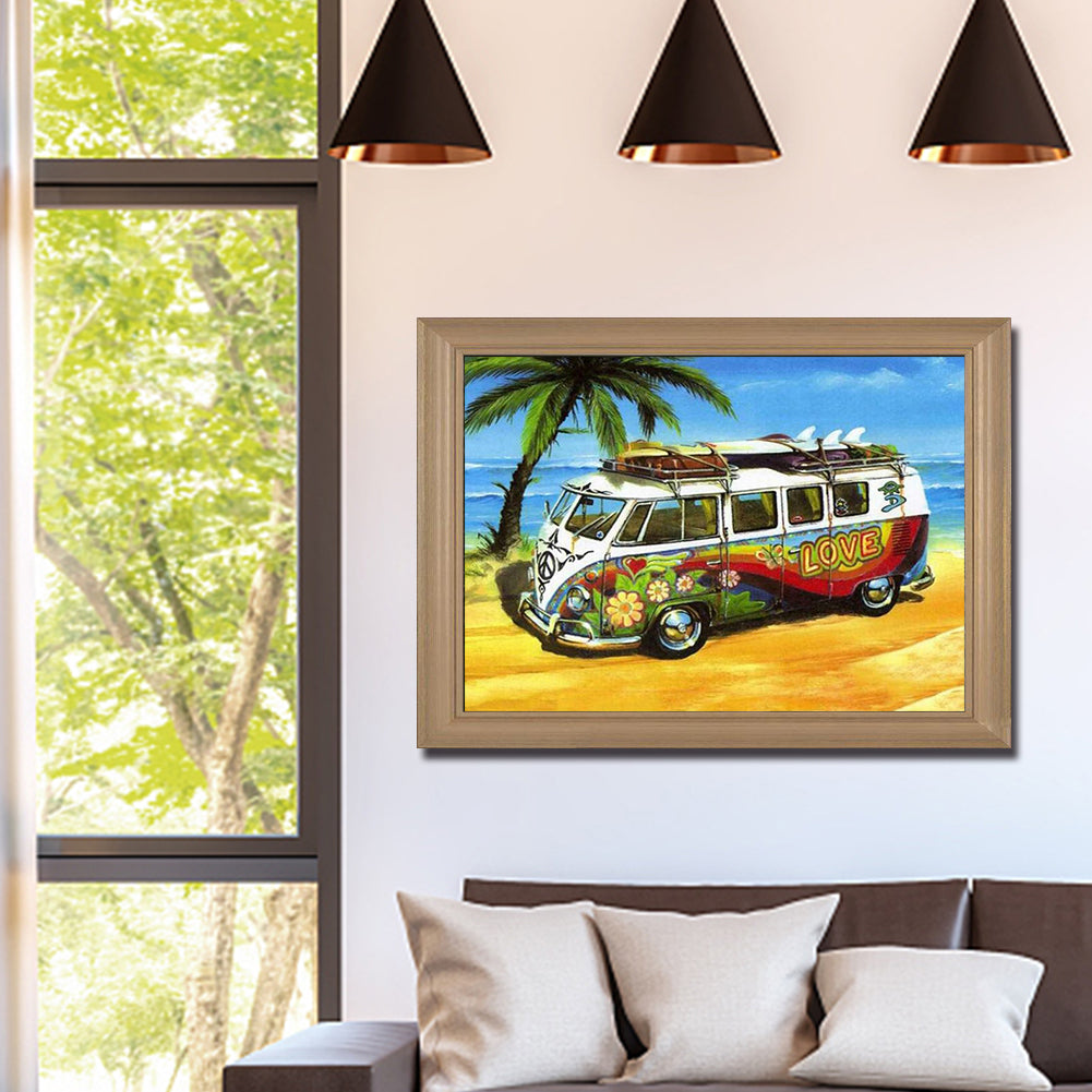 Bus By The Beach - Full Square Drill Diamond Painting 50*40CM