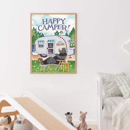 Happy Camping Bus - Special Shaped Drill Diamond Paiting 30*40CM