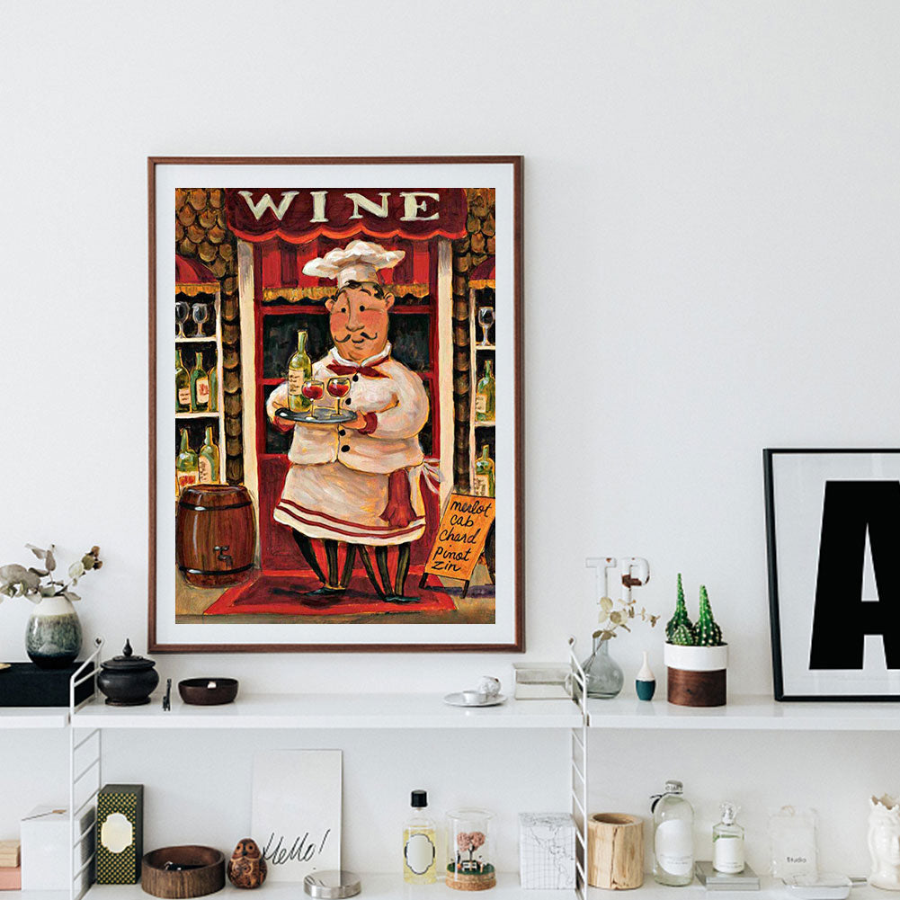Wine Chef Food Bread - Full Round Drill Diamond Painting 30*40CM