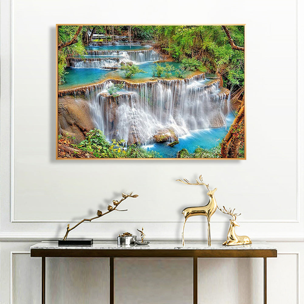 Forest Waterfall - Full Round Drill Diamond Painting 60*50CM