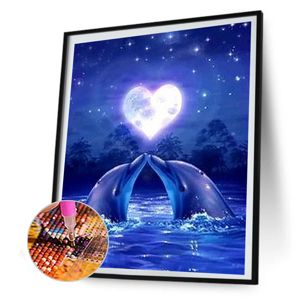 Dolphin Kiss Under The Moonlight Of Love - Full Round Drill Diamond Painting 40*50CM