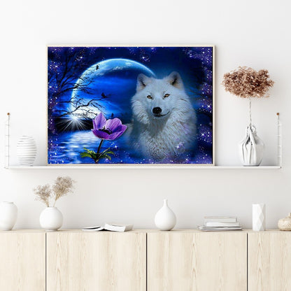 Arctic Wolf Under The Moon - Full Round Drill Diamond Painting 50*40CM