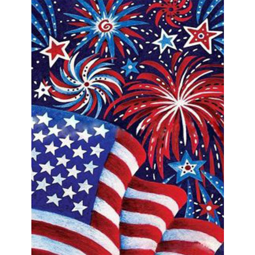 American Flag Fireworks - Full Round Drill Diamond Painting 50*60CM
