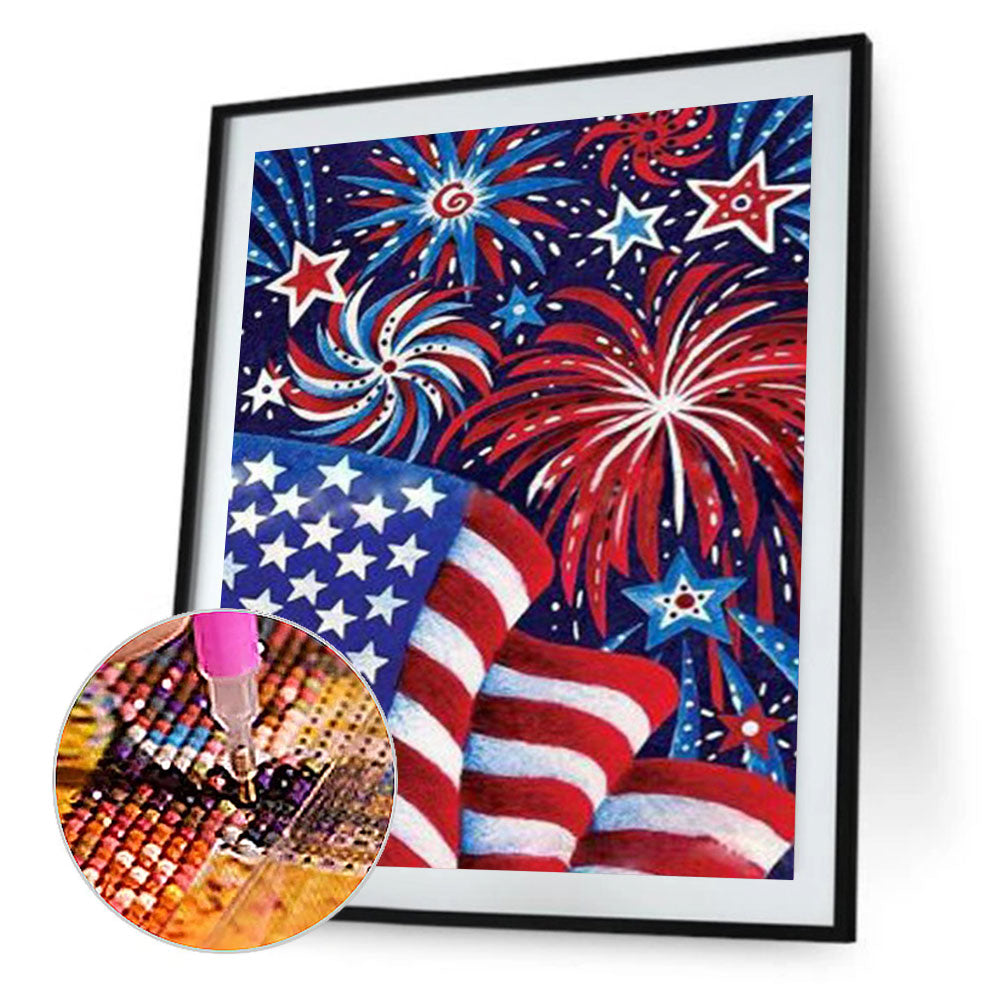 American Flag Fireworks - Full Round Drill Diamond Painting 50*60CM