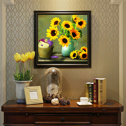 Desktop Sunflower Vase - Full Round Drill Diamond Painting 40*40CM