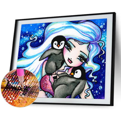 Penguin Girl - Full Round Drill Diamond Painting 40*30CM