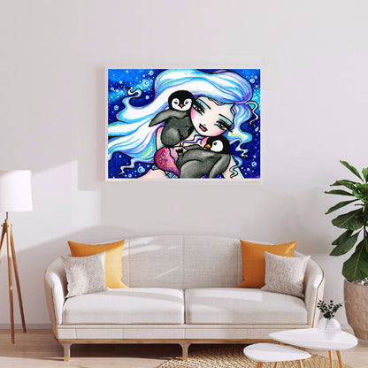 Penguin Girl - Full Round Drill Diamond Painting 40*30CM