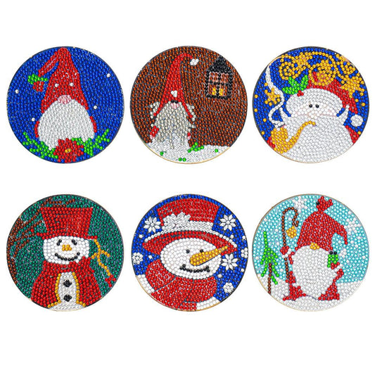 AA1080 (Wooden) DIY Diamond Coaster Christmas Style 6pcs Comes with Mat Stand