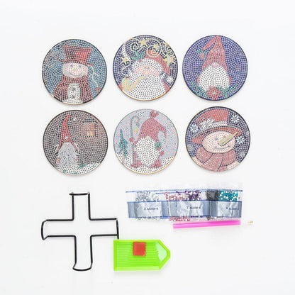 AA1080 (Wooden) DIY Diamond Coaster Christmas Style 6pcs Comes with Mat Stand