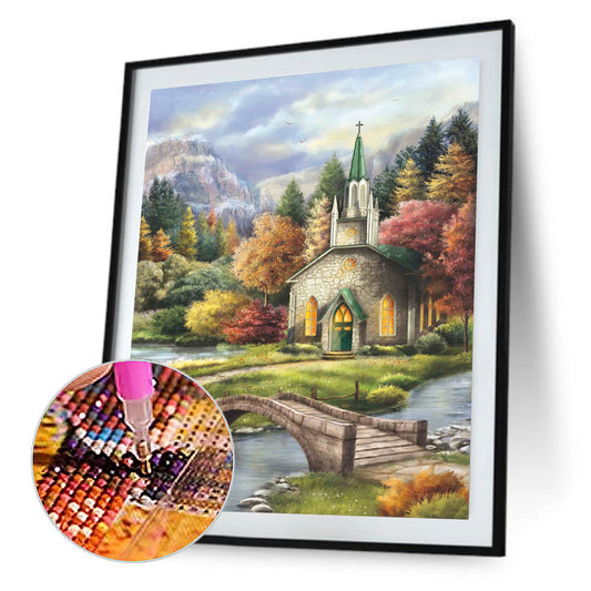 Autumn Forest Church - Full Round Drill Diamond Painting 30*40CM